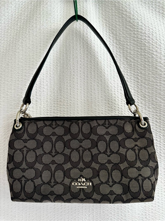Coach Handbags - Coach Charley Signature Canvas Shoulder Bag Charcoal Black Small Zip Purse
